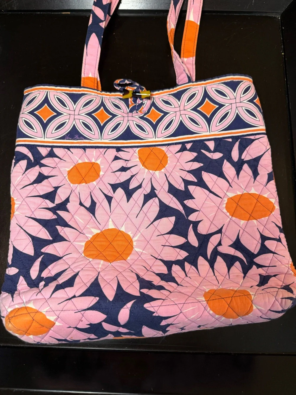 Vera Bradley Pink Floral Quilted Tote with Orange Centers